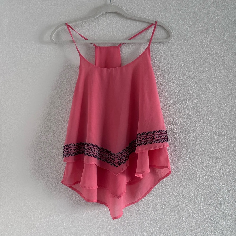 MINE Coral Layered Tank Top w/ Southwestern Design